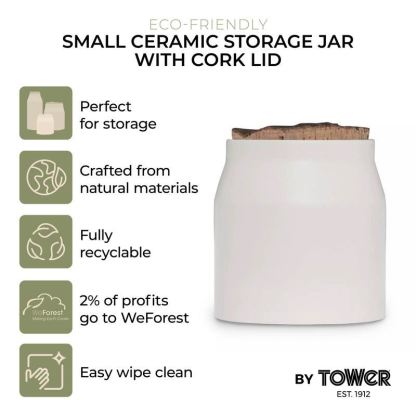 Tower Natural Life Small Ceramic Storage Jar with Weathered Cork Lid