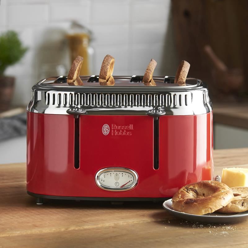 Russell Hobbs Red Retro 2400W 4 Slice Toaster