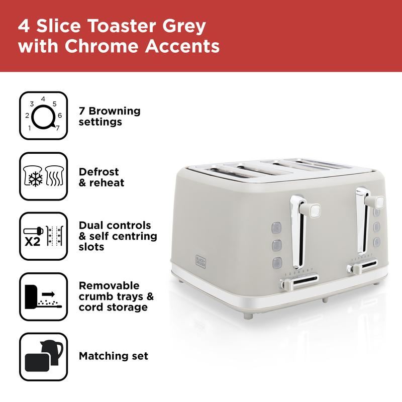 BLACK + DECKER Grey 4 Slice Toaster