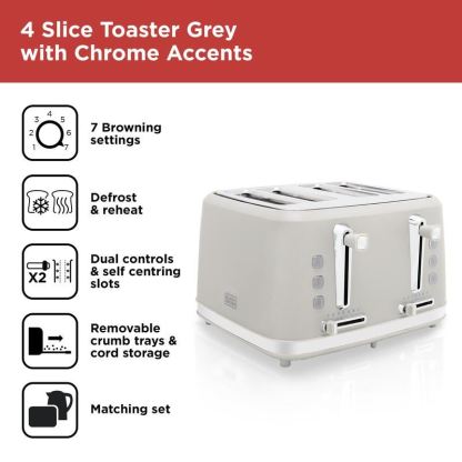 BLACK + DECKER Grey 4 Slice Toaster