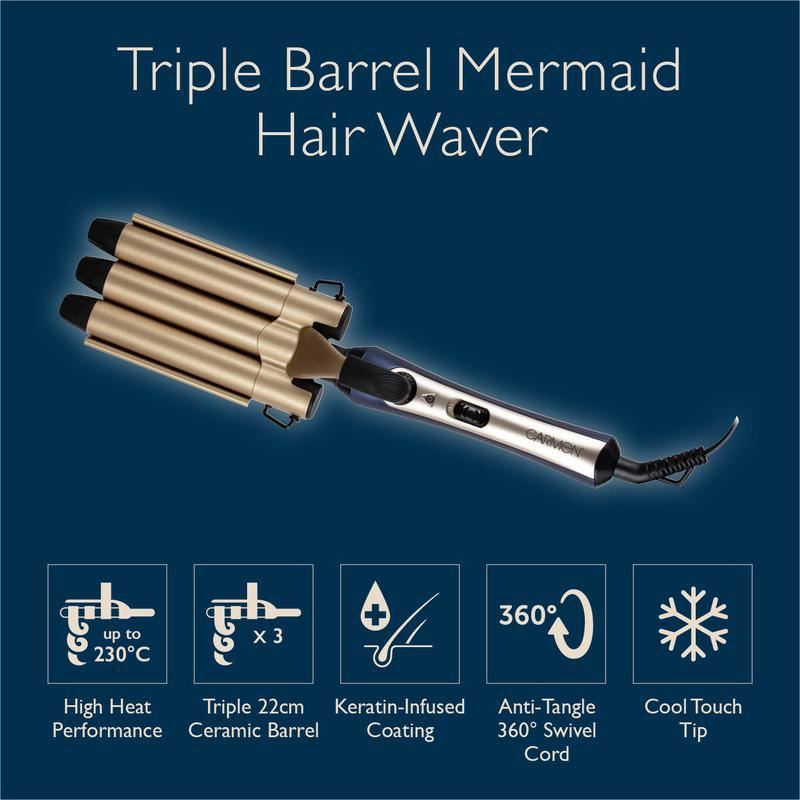 Carmen Twilight Blue & Champagne Gold Triple Barrel Mermaid Hair Waver