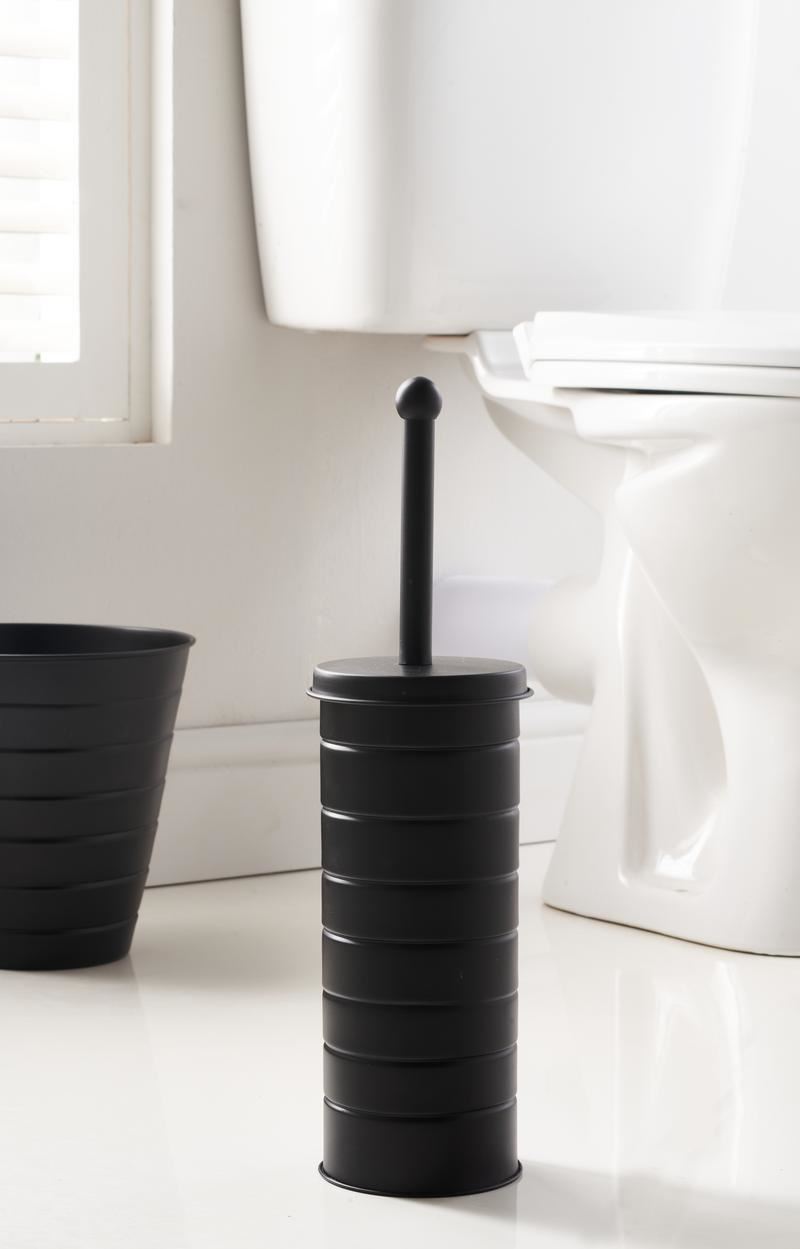 OurHouse Black Toilet Brush & Bin Set