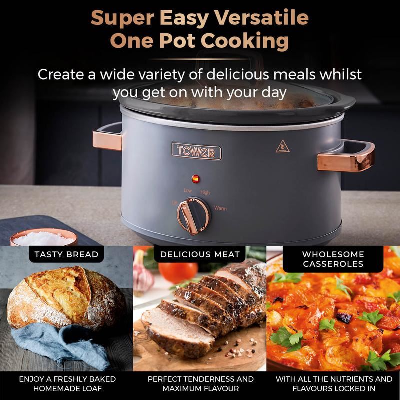 Tower Grey & Rose Gold Cavaletto 3.5 Litre Slow Cooker