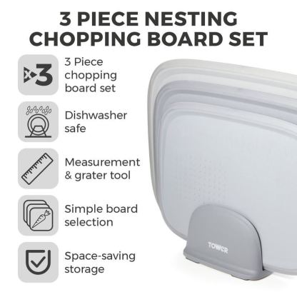 Tower Nesting Grey 3 Piece Chopping Board Set