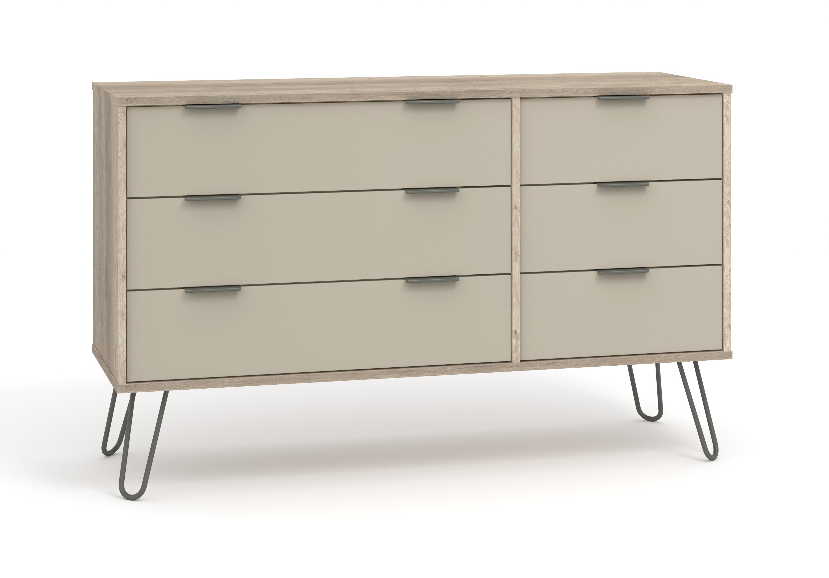 Augusta Driftwood 3+3 Drawer Wide Chest Of Drawers