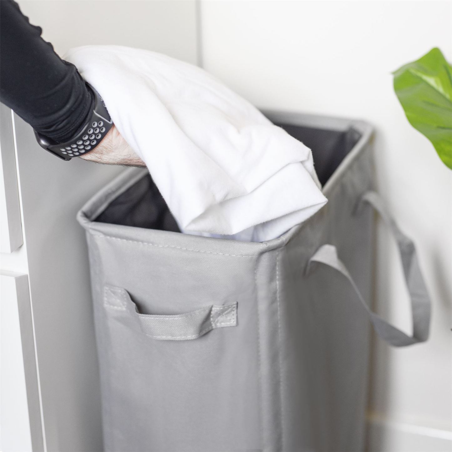 45L Slim Laundry Basket with Handles Grey | M&W