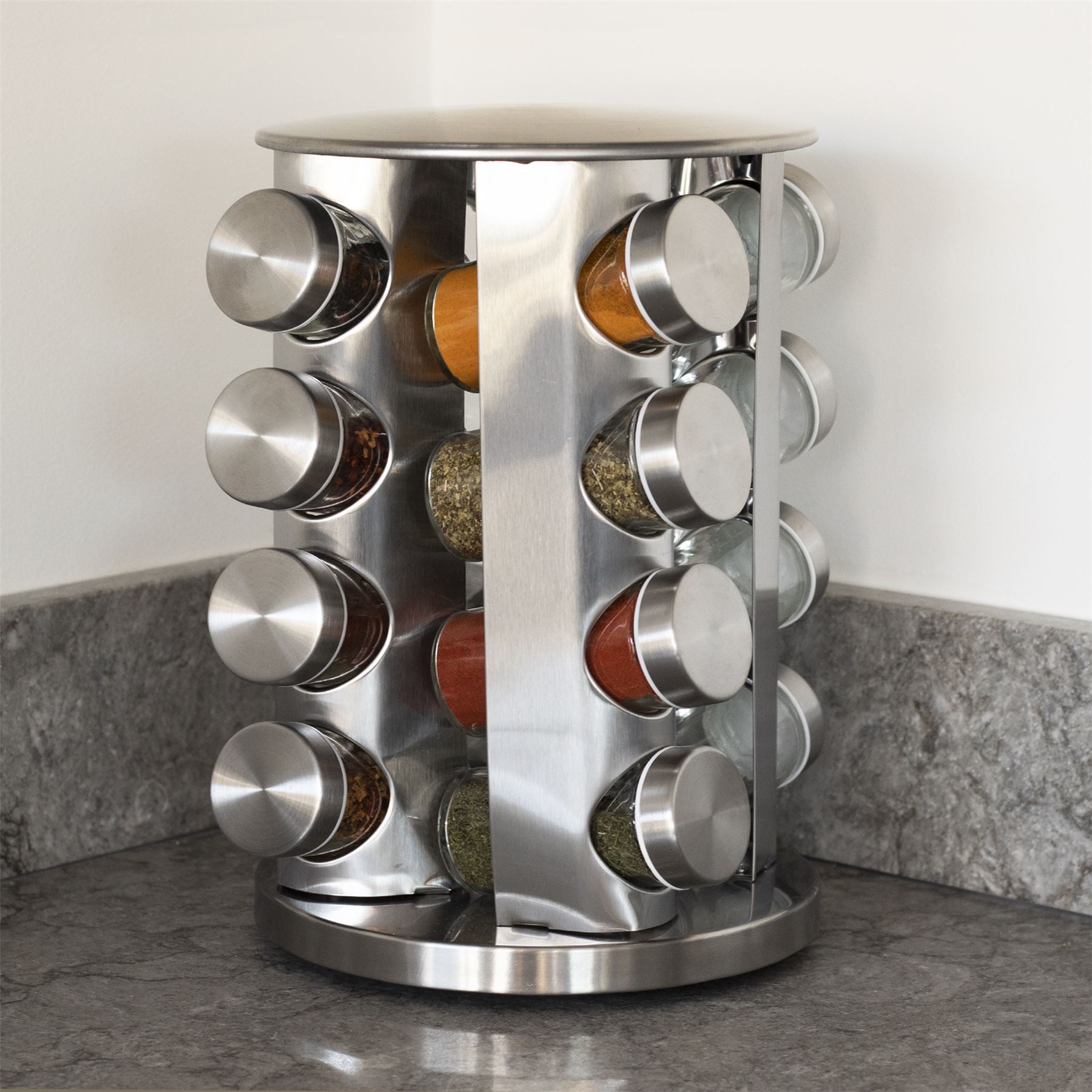 Revolving Spice Rack with 16 Glass Jars Included | M&W
