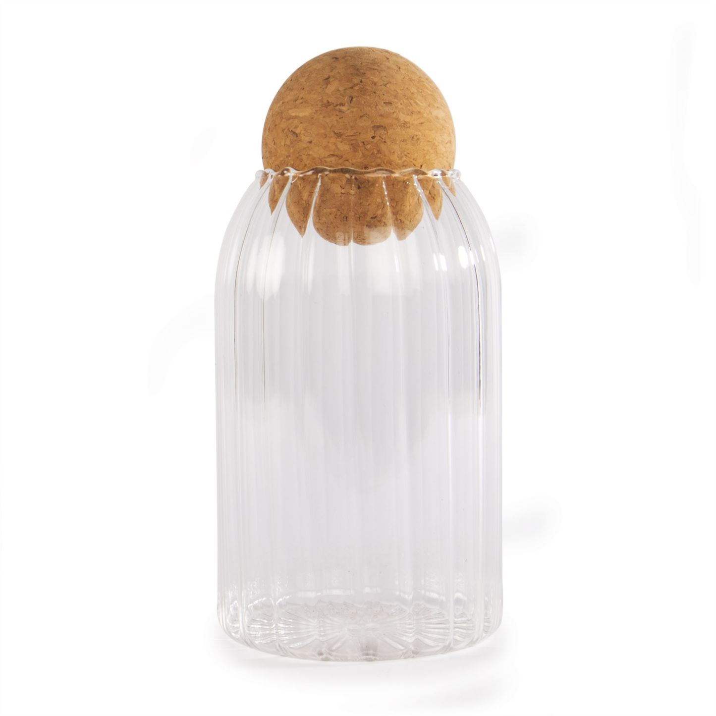 Cork Ball Lid Glass Storage Jars - Set of 3 Ribbed | M&W