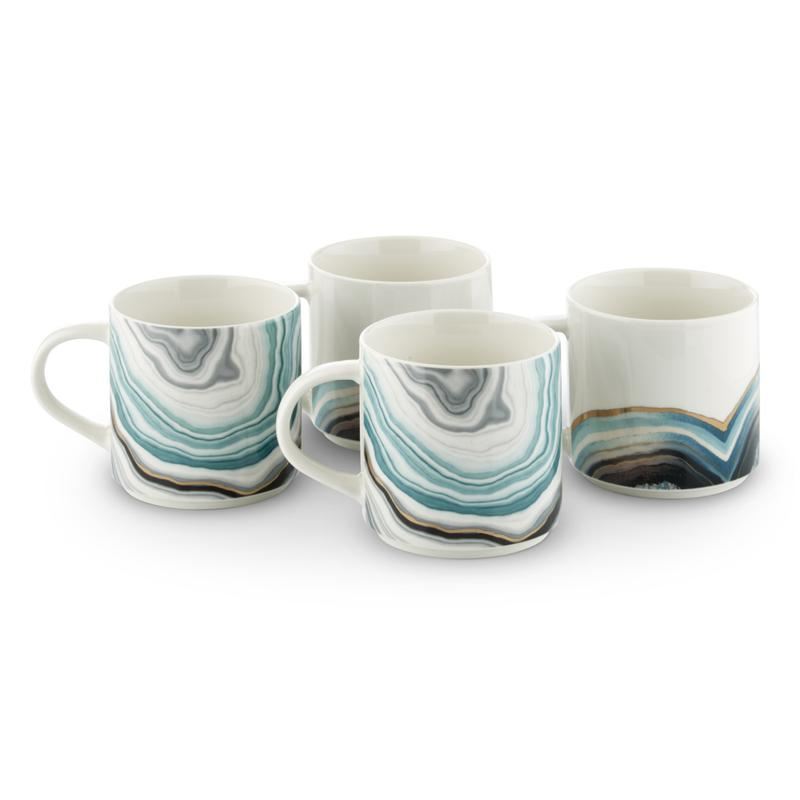 Tower Set of 4 Geode Mugs Green & Gold