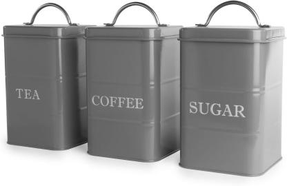 Stainless Steel Tea, Coffee & Sugar Canisters Grey | M&W