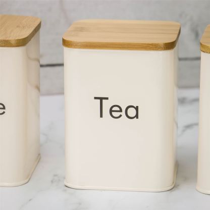 Kitchen Canister Set in Cream with Bamboo Lids - 3 Piece | M&W
