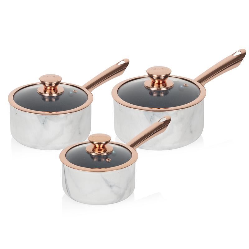 Tower Marble Rose Gold 3 Piece Saucepan Set