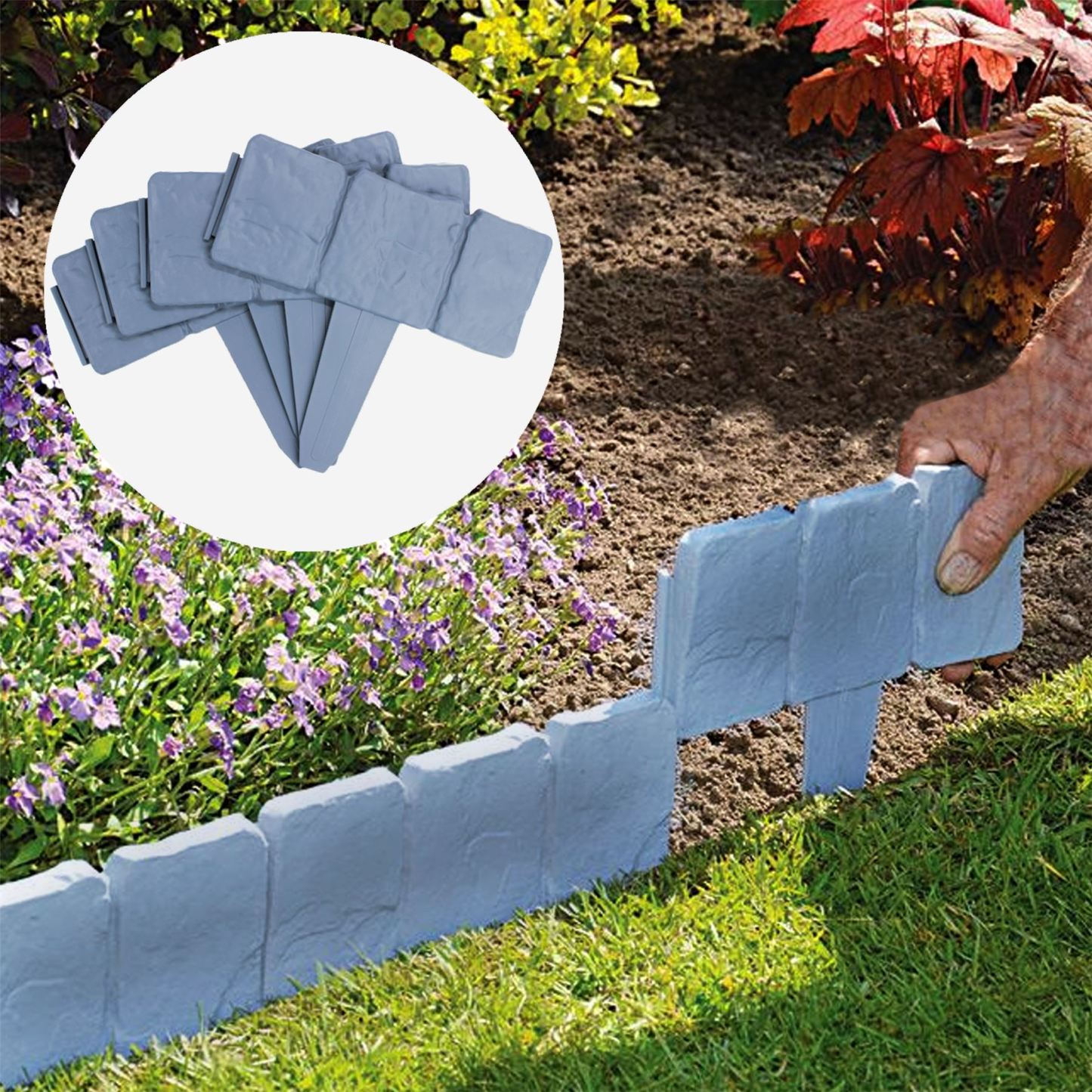 Stone Effect Lawn Edging Livid Grey 10M - Pack of 40 | Pukkr