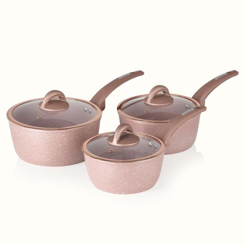 Tower Cerastone Forged 3 Piece Saucepans Rose Pink