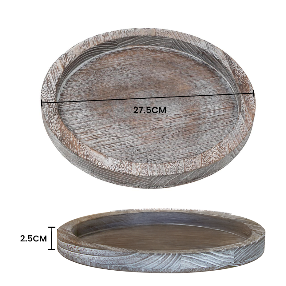 Round Paulownia Wood Serving Tray | M&W