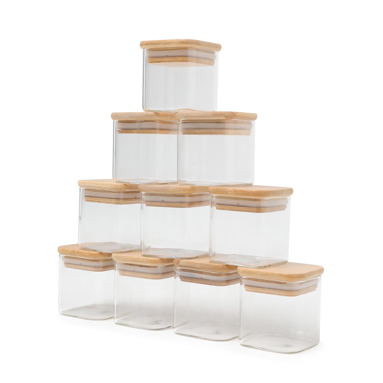 Glass Spice Jars with Bamboo Lids - Set of 12 | M&W