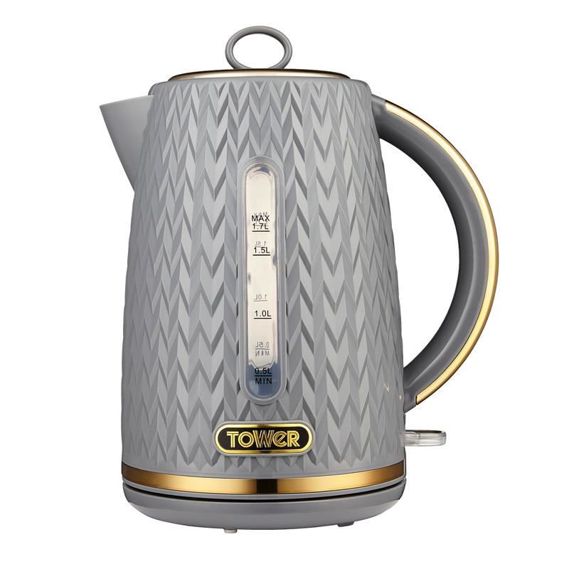 Tower Empire 3KW 1.7L Kettle Grey With Brass Accents UK Plug