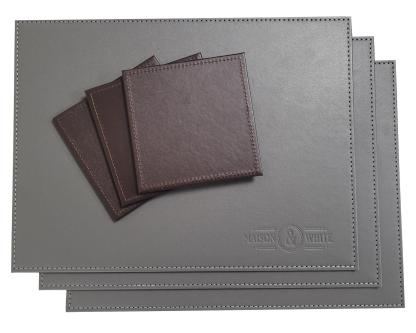 Faux Leather Placemats & Coaster Table Set Grey - 12 Piece | M&W