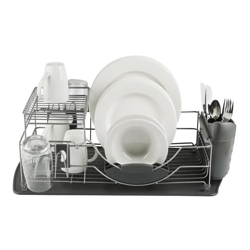 Tower Compact 2 Tier Dish Rack w/ Cutlery Holder Grey