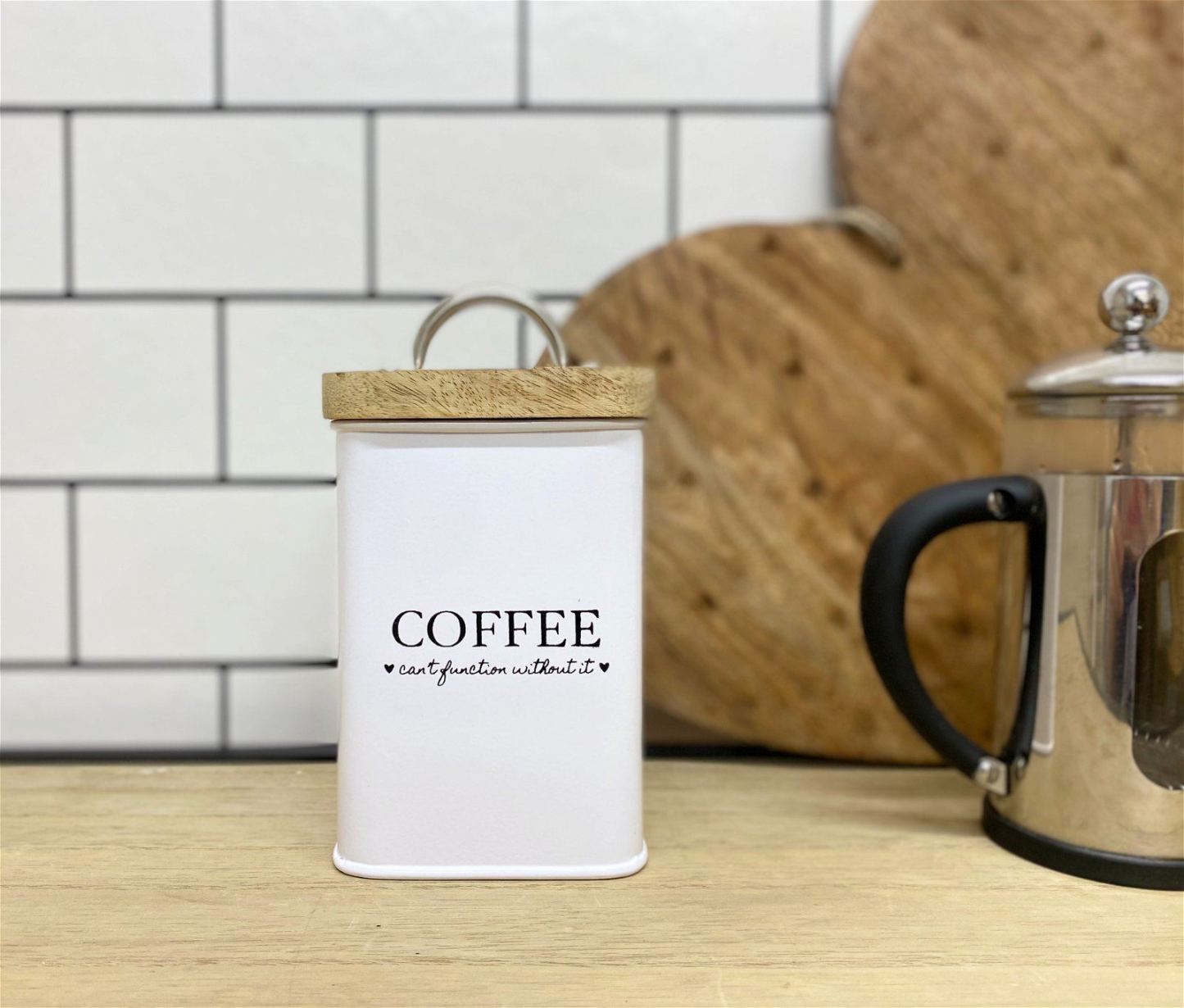 Tea Coffee & Sugar Square White Storage Tins