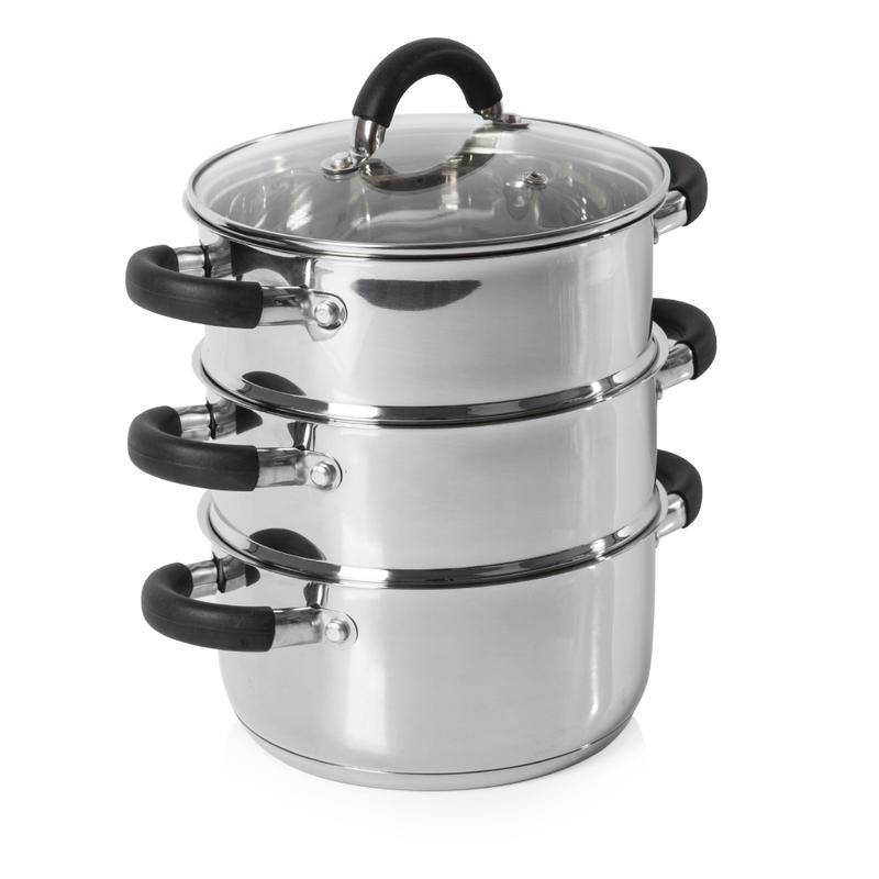 Tower Essentials 18cm 3 Tier Stainless Steel Steamer