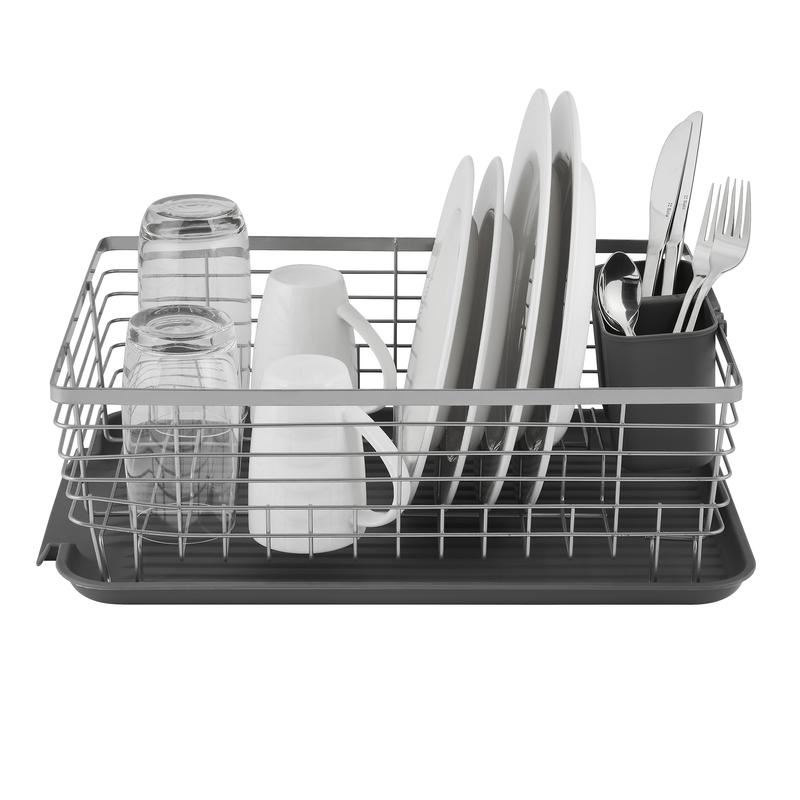 Tower Compact Dish Rack w/ Cutlery Holder Grey
