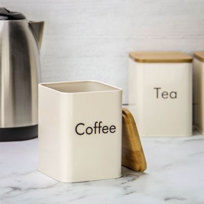 Kitchen Canister Set & Bread Bin in Cream with Bamboo Lids - 4 Piece | M&W