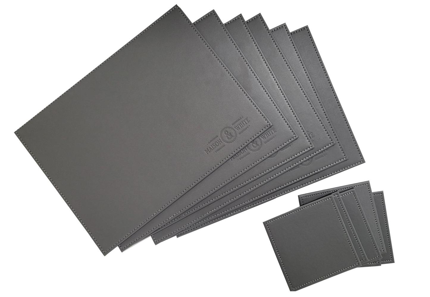 Faux Leather Placemats & Coaster Table Set Grey - 12 Piece | M&W