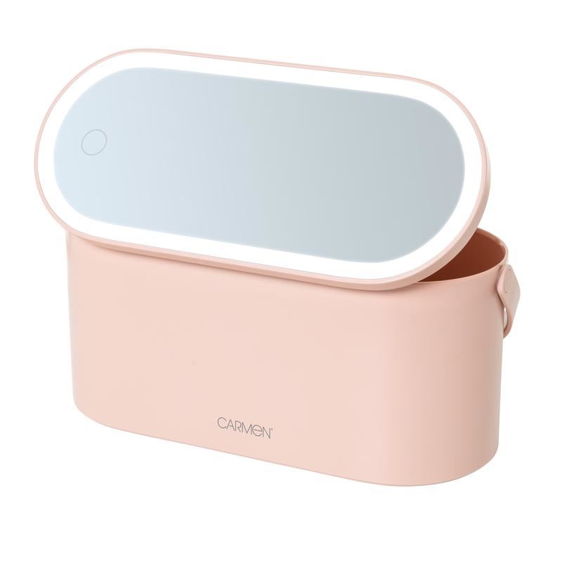 Carmen Portable LED Mirror Cosmetic Storage Case Pink