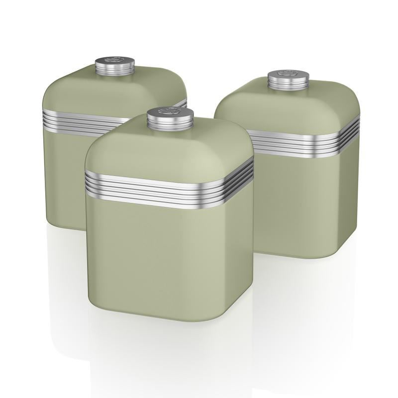 Swan Retro Square Set of 3 Canisters Green