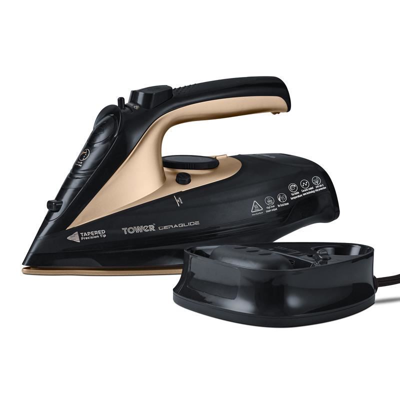 Tower CeraGlide 2400W Cord Cordless Steam Iron Black Gold UK Plug