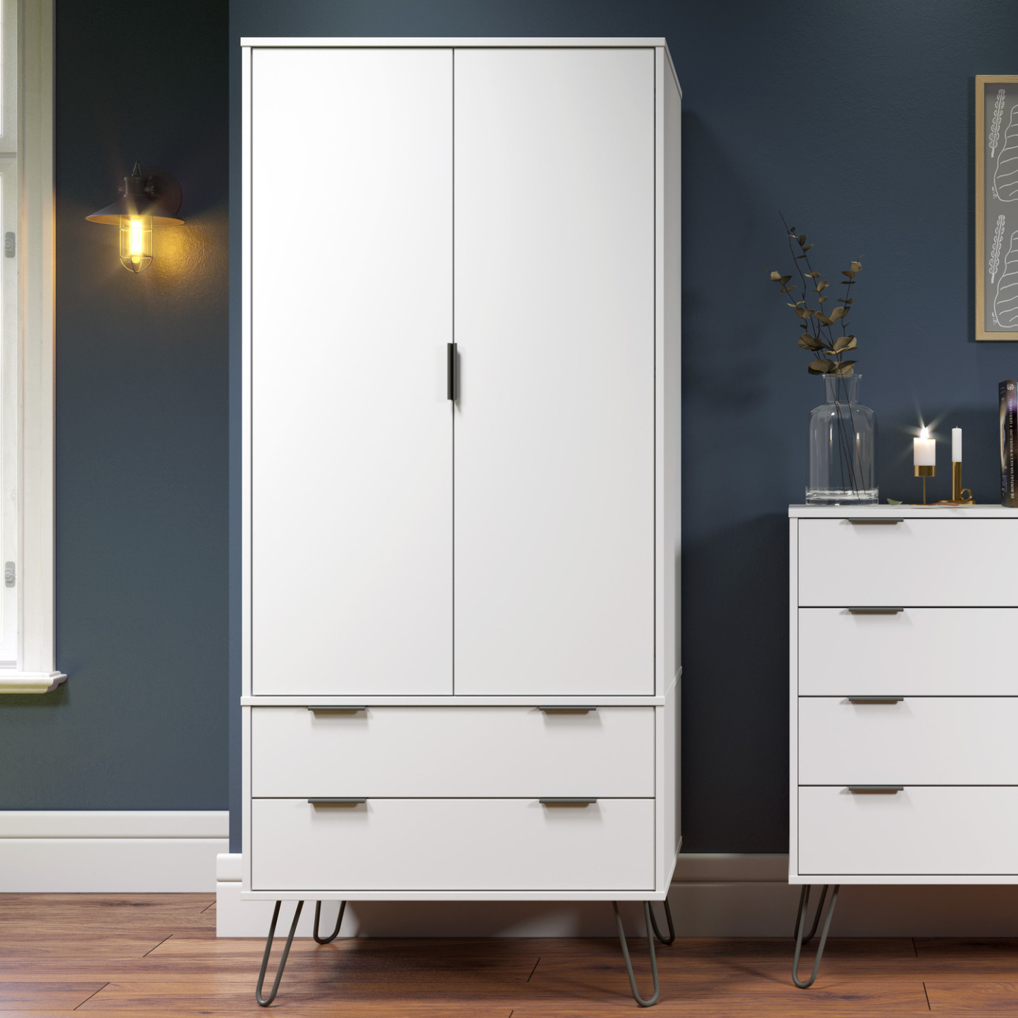 Augusta White 2 Door 2 Drawer Wardrobe