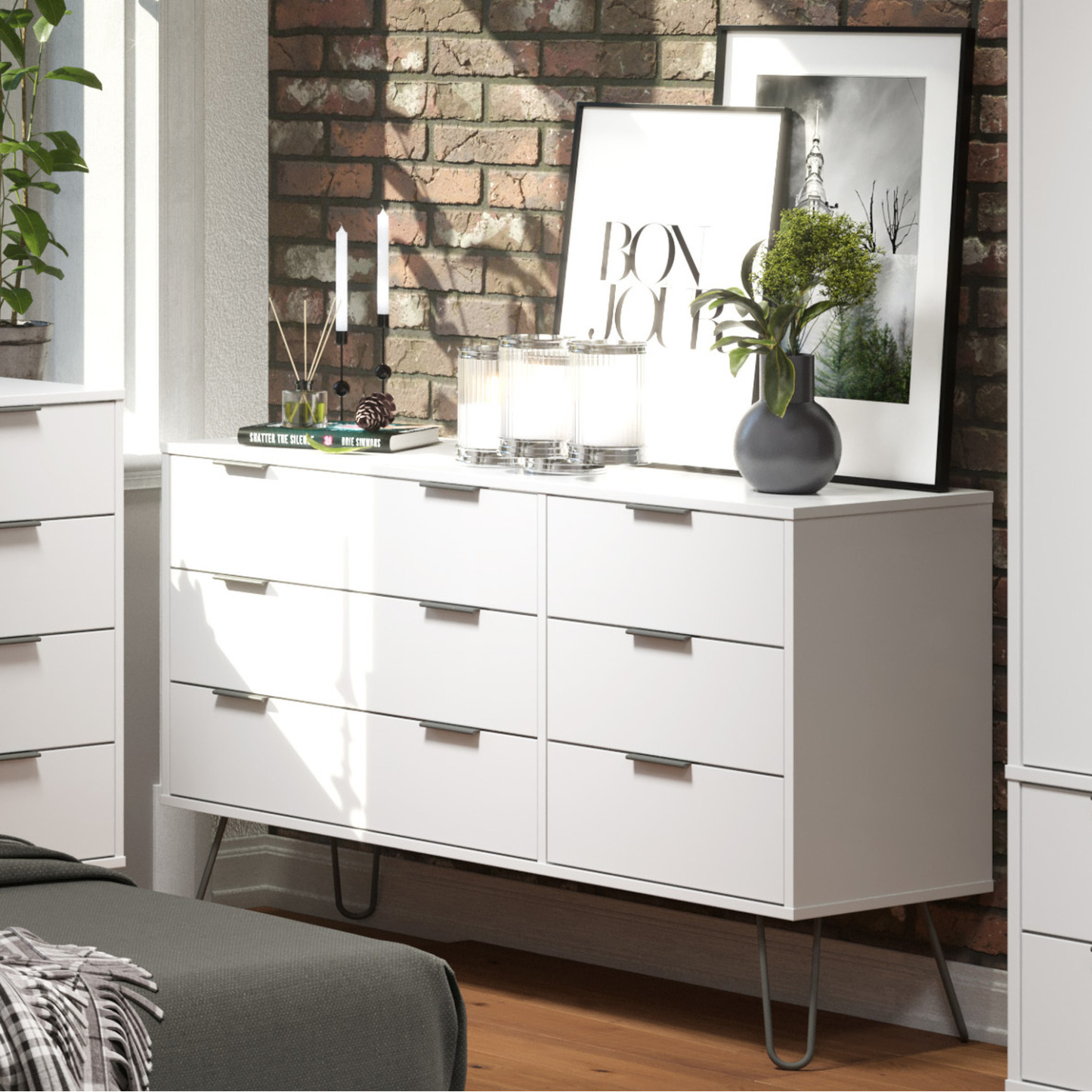 Augusta White 3+3 Drawer Wide Chest Of Drawers