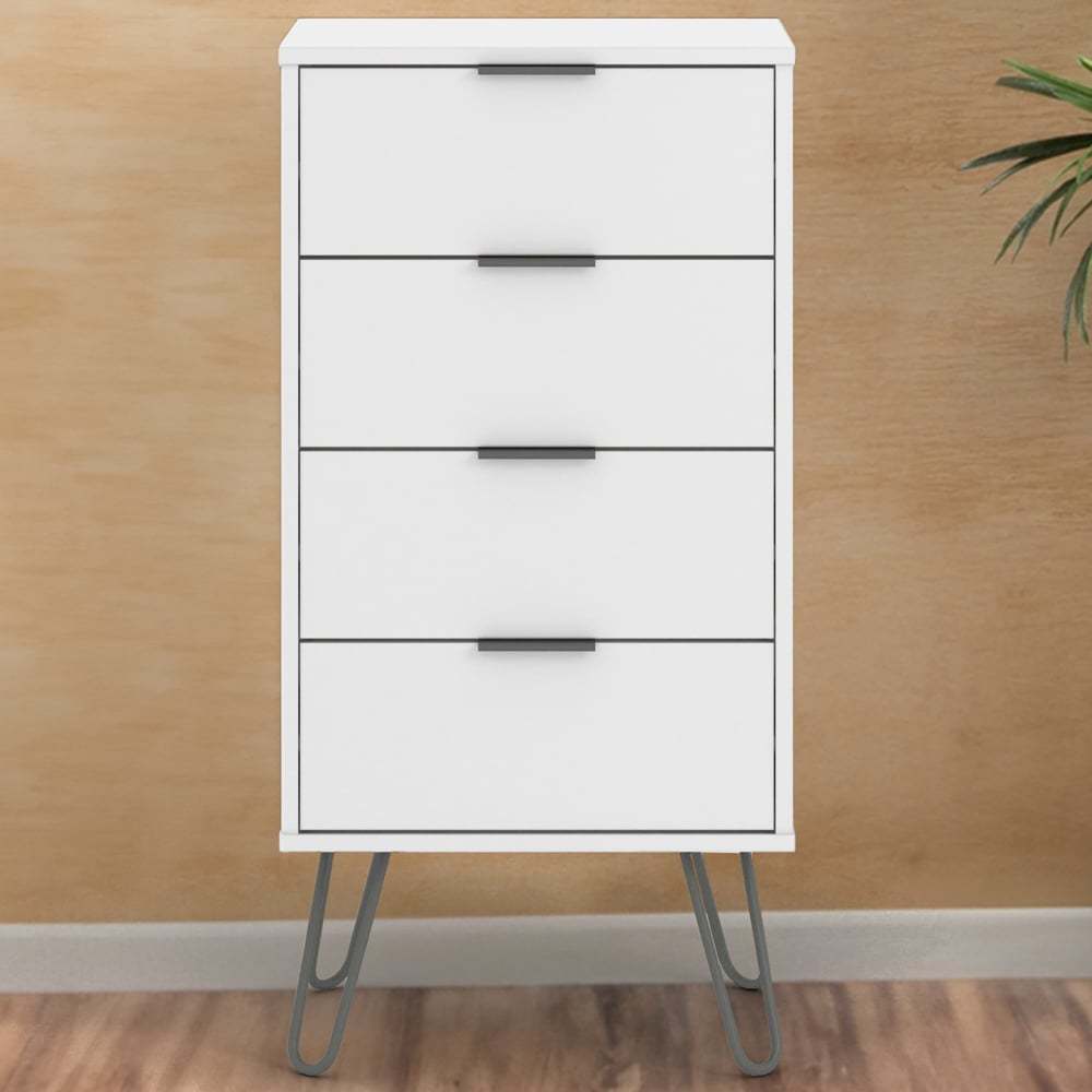 Augusta White 4 Drawer Narrow Chest Of Drawers