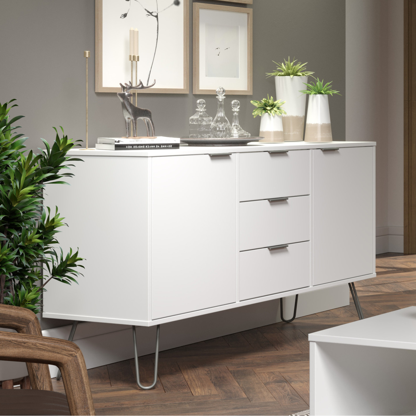 Augusta White Medium Sideboard With 2 Doors 3 Drawers