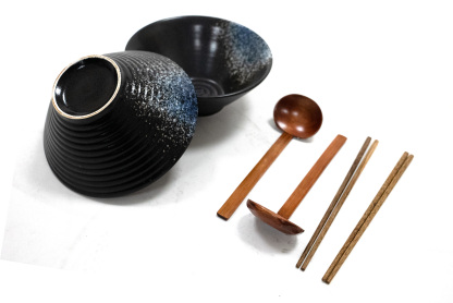 Ramen Bowl Set of 2 Includes Chopsticks & Spoons Blue | M&W