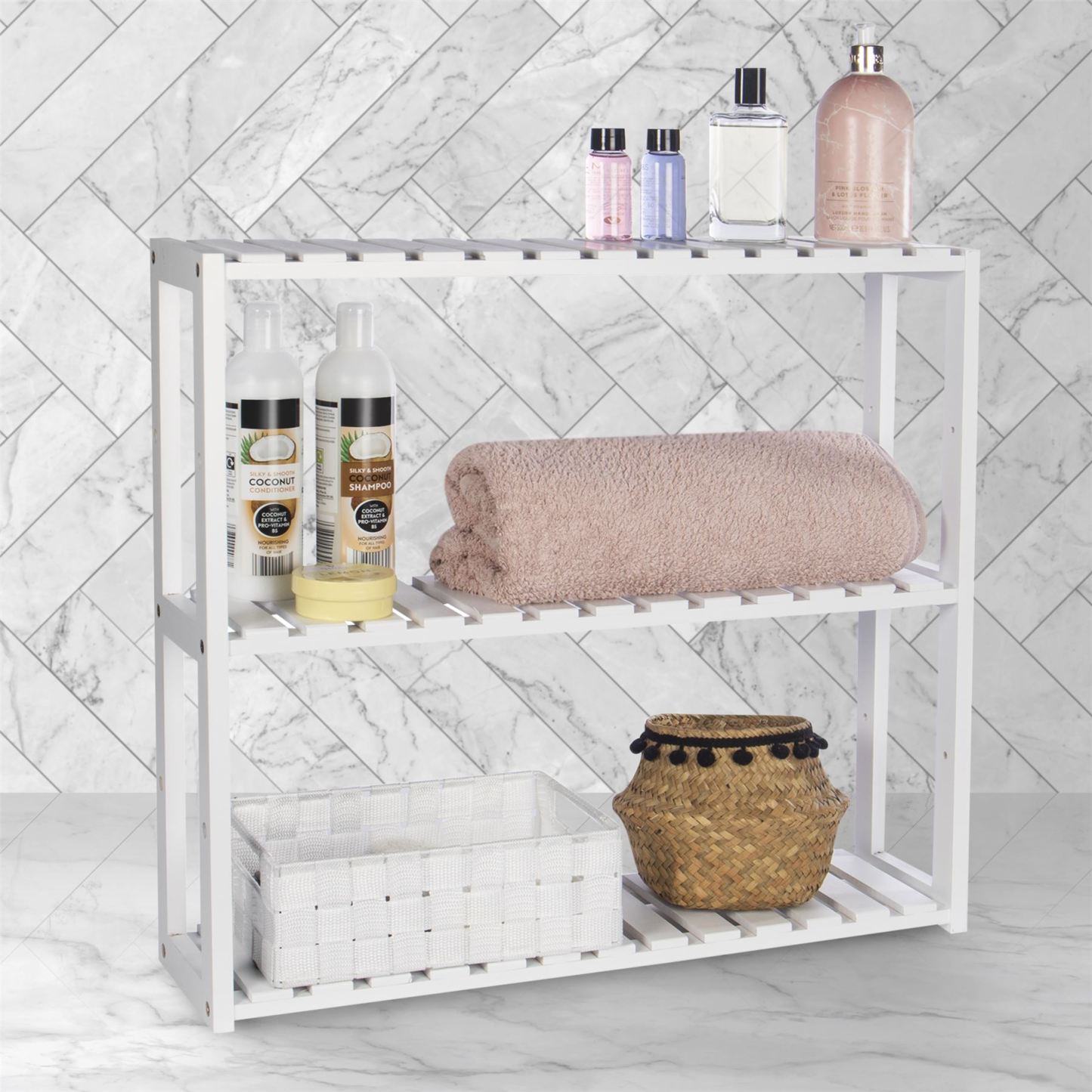 3 Tier Bamboo Shelves - White | M&W