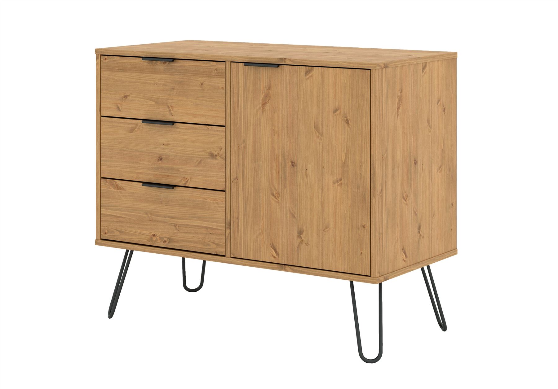 Augusta Pine Small Sideboard With 1 Door 3 Drawers