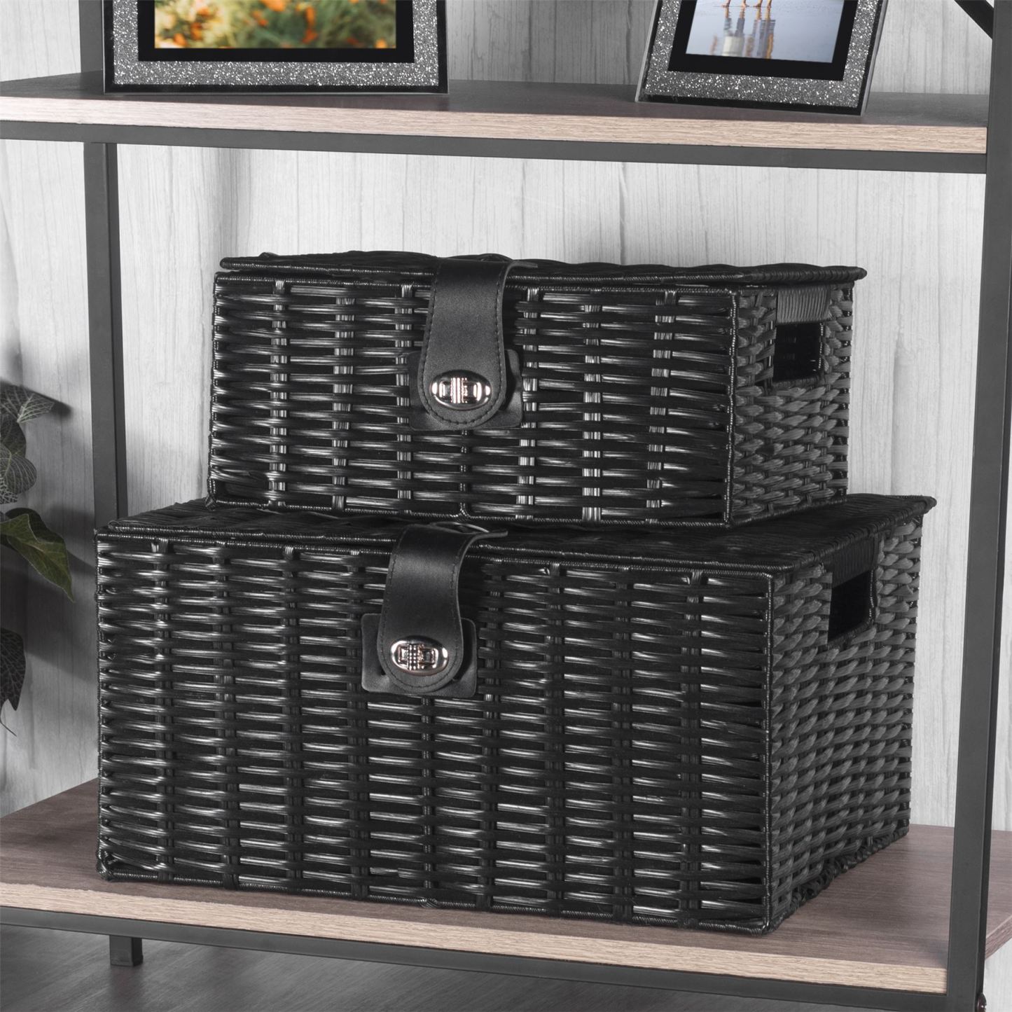 Resin Woven Storage Baskets - Set of 3 Black | M&W