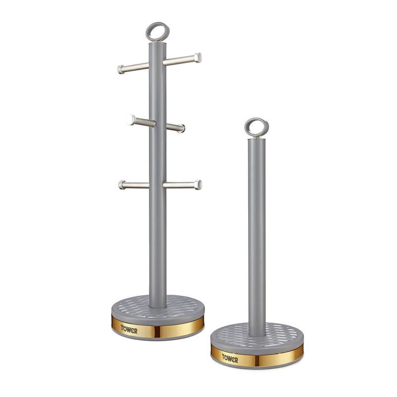 Tower Empire 6 Cup Mug Tree and Towel Pole Set Grey