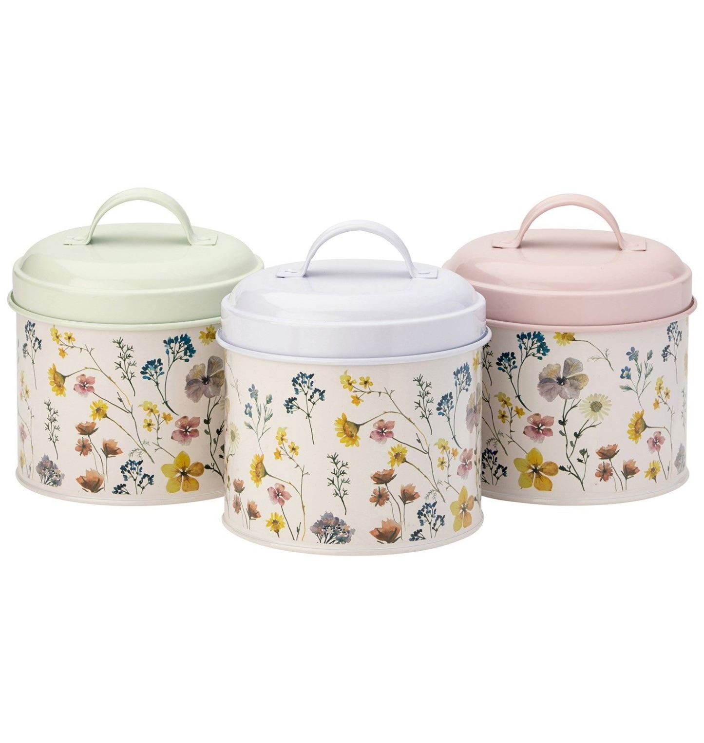 Pressed Flowers Set of 3 Storage Tins