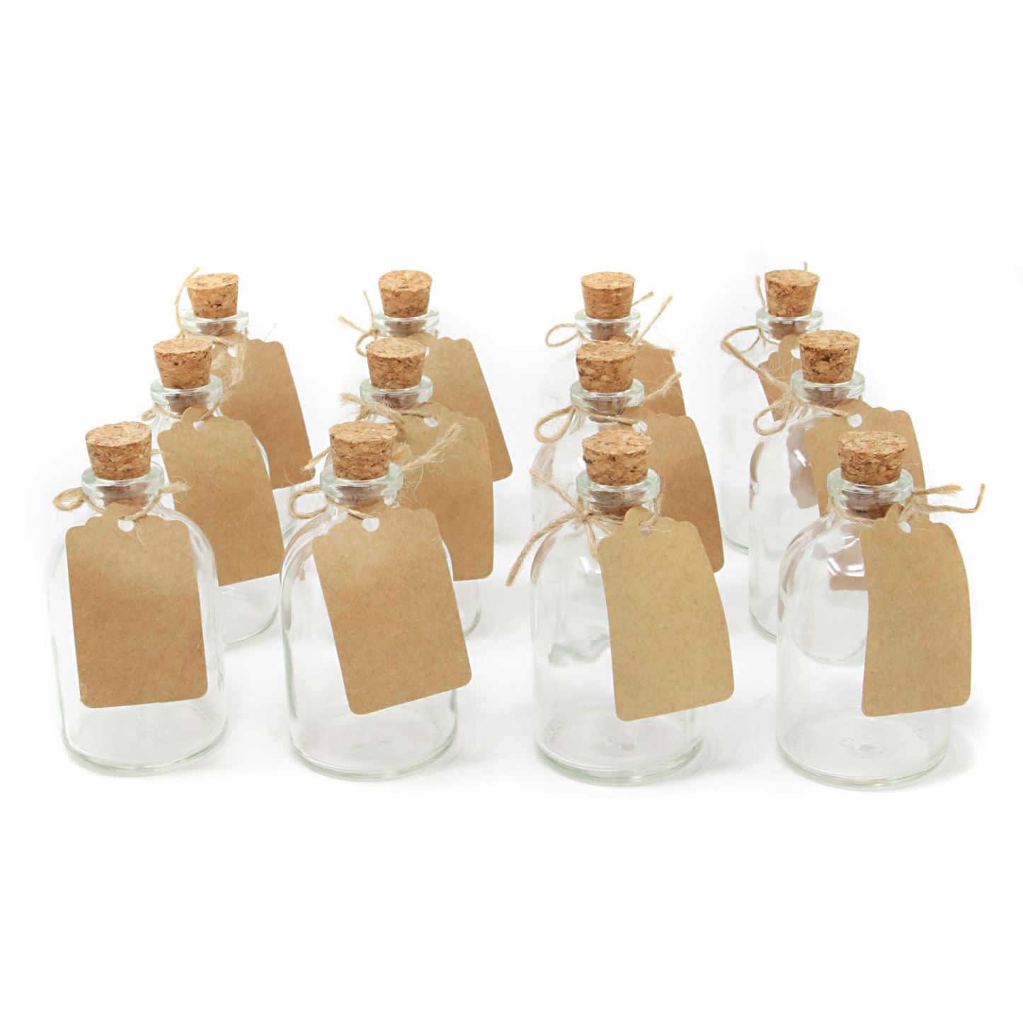 Mini 50ml Glass Bottles with Decorative Labels - Set of 12 | M&W