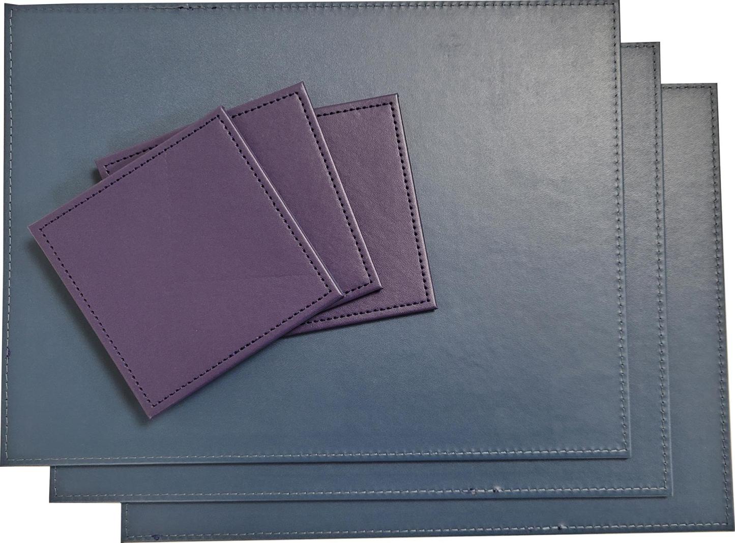 Faux Leather Placemats & Coaster Table Set Blue - 12 Piece | M&W