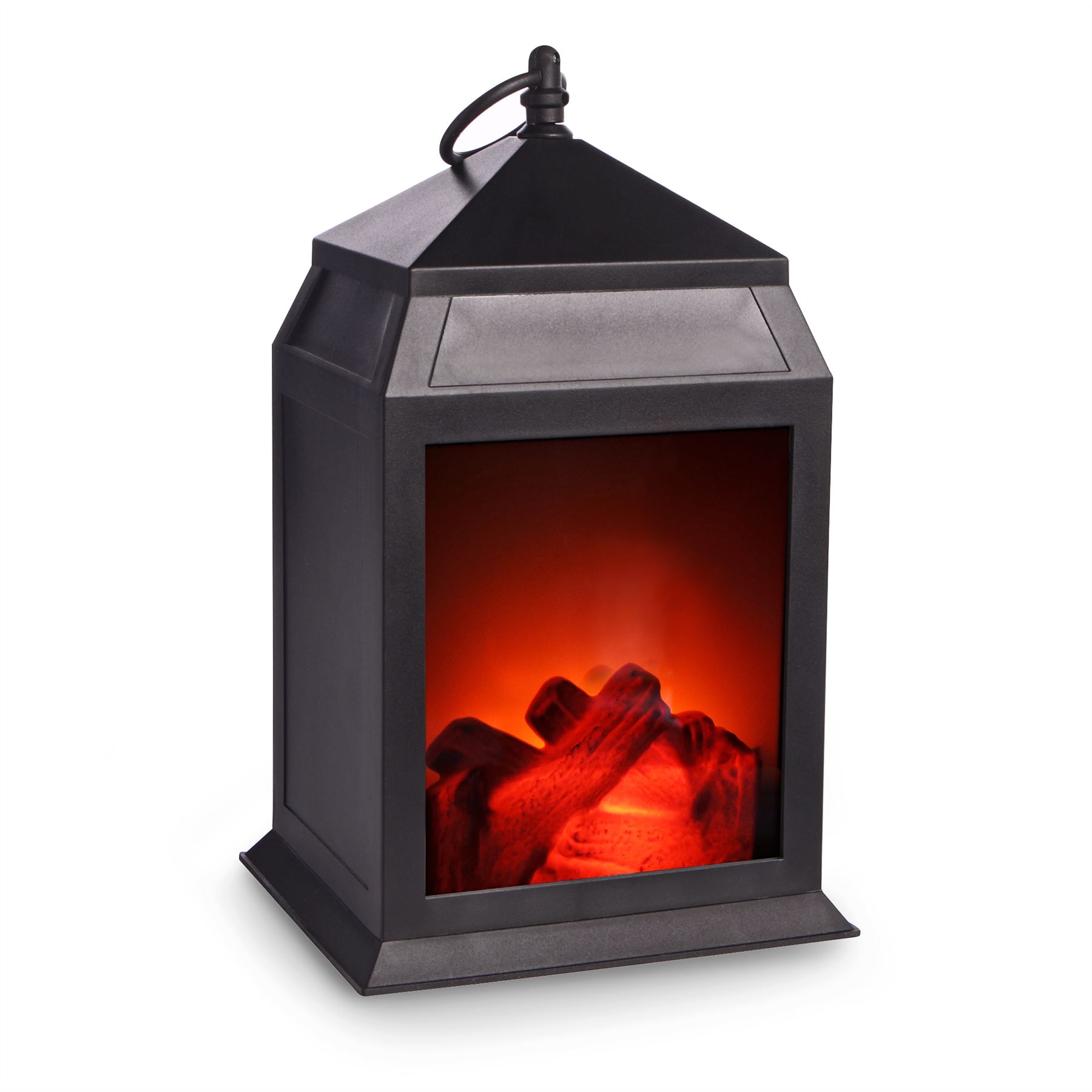 Mini LED Fireplace Lantern Matte Black