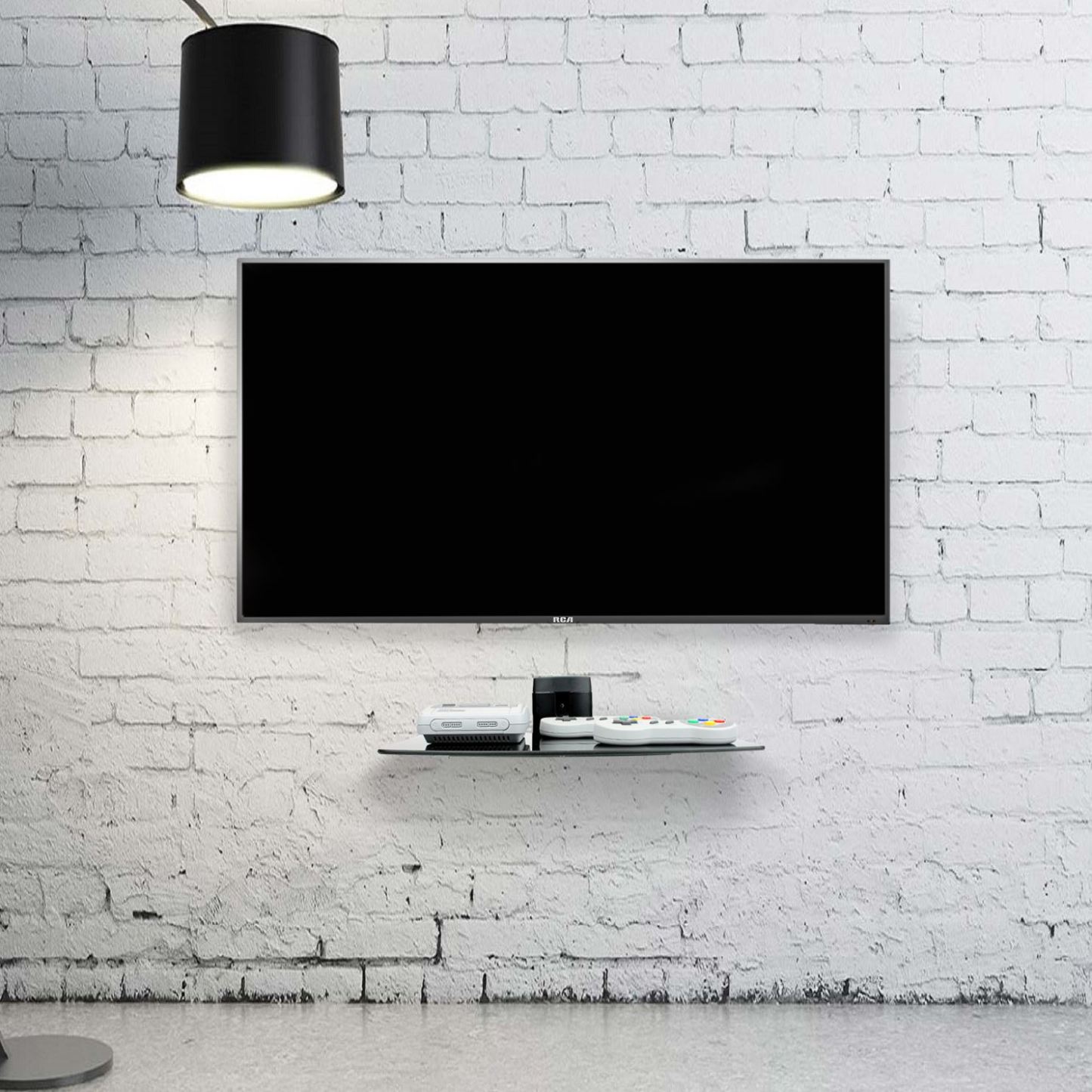 Tempered Black Glass Floating Shelf 1 Tier | M&W