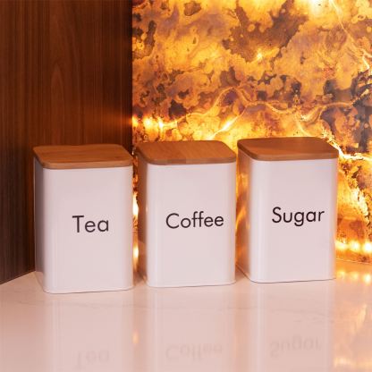 Kitchen Canister Set in Cream with Bamboo Lids - 3 Piece | M&W
