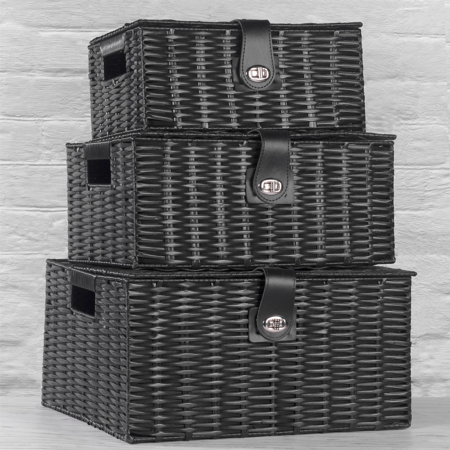 Resin Woven Storage Baskets - Set of 3 Black | M&W