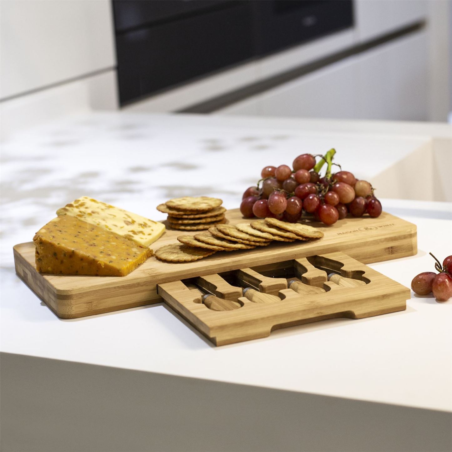 Bamboo Cheese Board Serving Platter With Knife Set | M&W