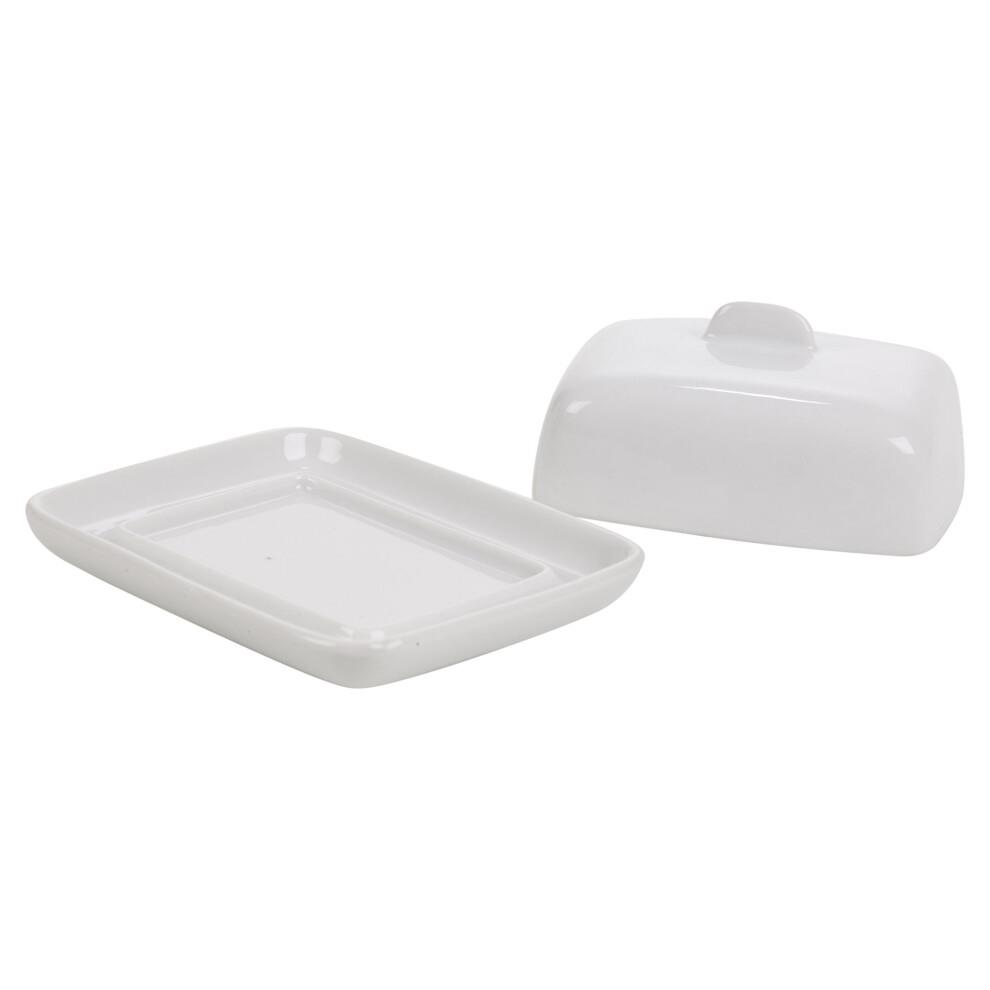 Mini White Ceramic Butter Dish with Lid