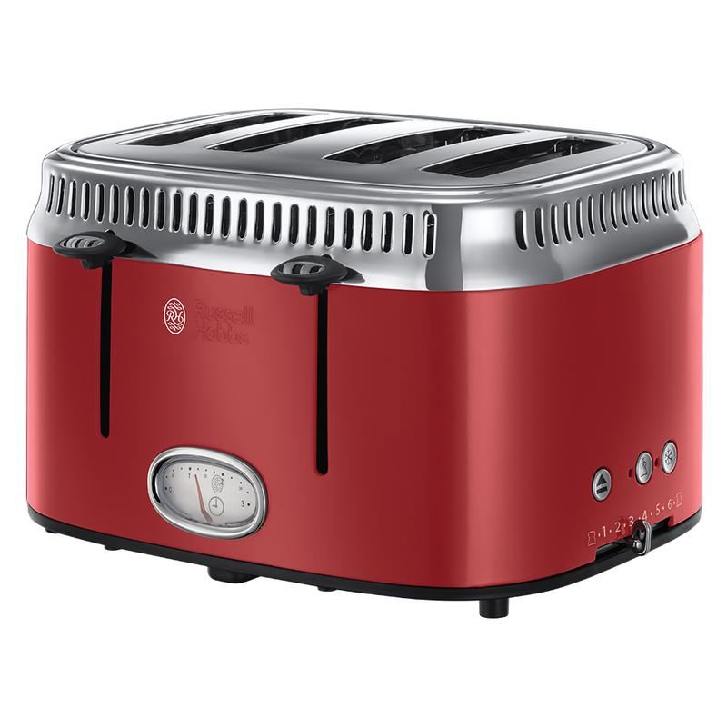 Russell Hobbs Red Retro 2400W 4 Slice Toaster